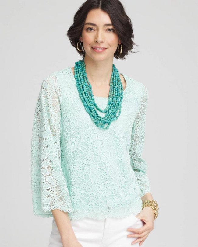 Chicos Scalloped Hem Lace Top - TEAL WATERS Chicos Scalloped Hem Lace Top - TEAL WATERS