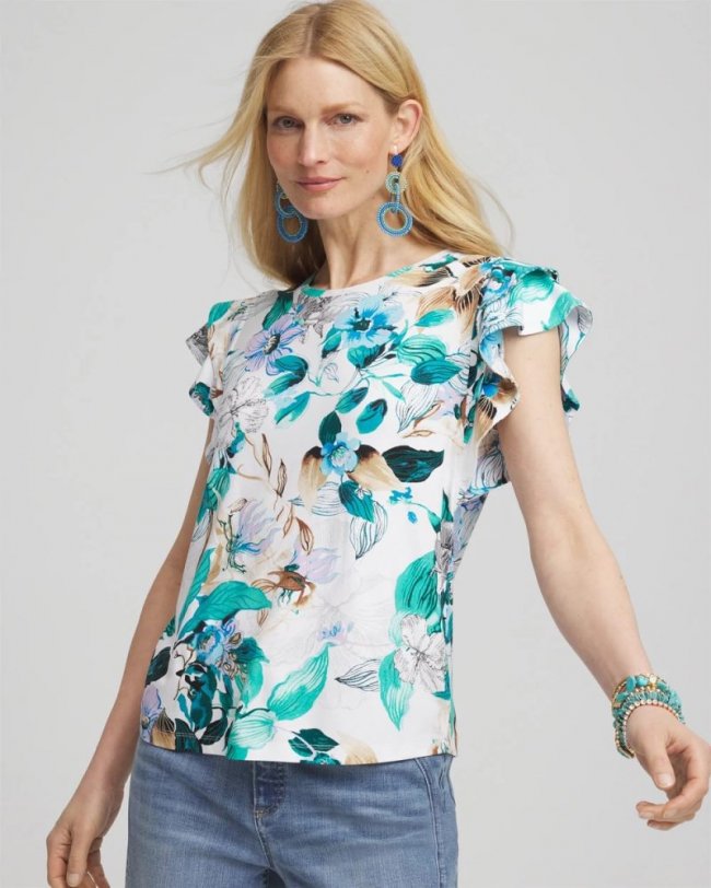 Chicos Touch of Cool™ Flutter Sleeve Tee - ALABASTER Chicos Touch of Cool™ Flutter Sleeve Tee - ALABASTER