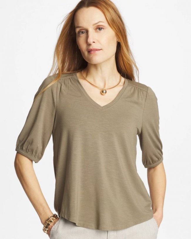 Chicos Shirred Elbow Sleeve Tee - LICHEN Chicos Shirred Elbow Sleeve Tee - LICHEN
