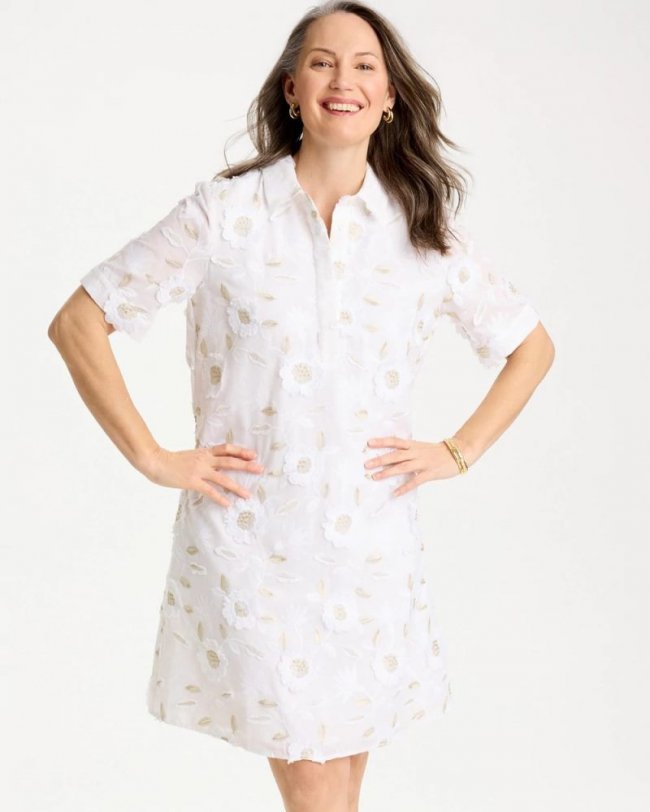 Chicos 3D Floral Embroidered Dress - ALABASTER Chicos 3D Floral Embroidered Dress - ALABASTER