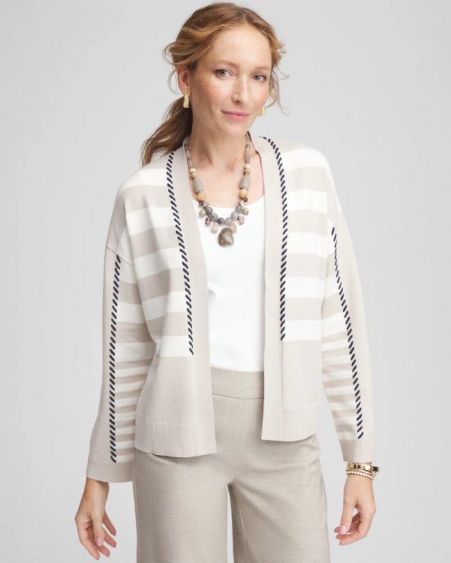 Chicos Striped Cardigan - ECRU Chicos Striped Cardigan - ECRU