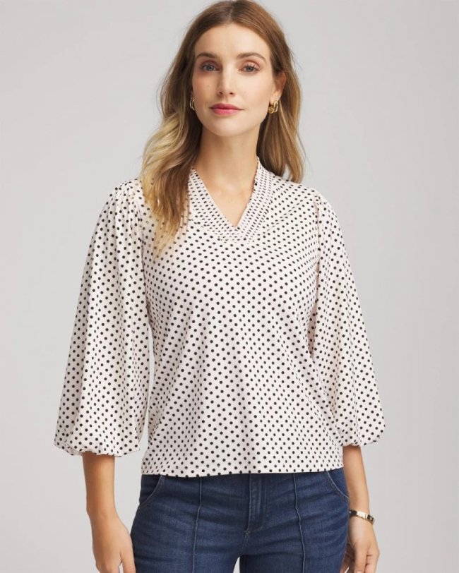 Chicos Bubble-Sleeve Smocked Top - ENGLISH CREAM Chicos Bubble-Sleeve Smocked Top - ENGLISH CREAM