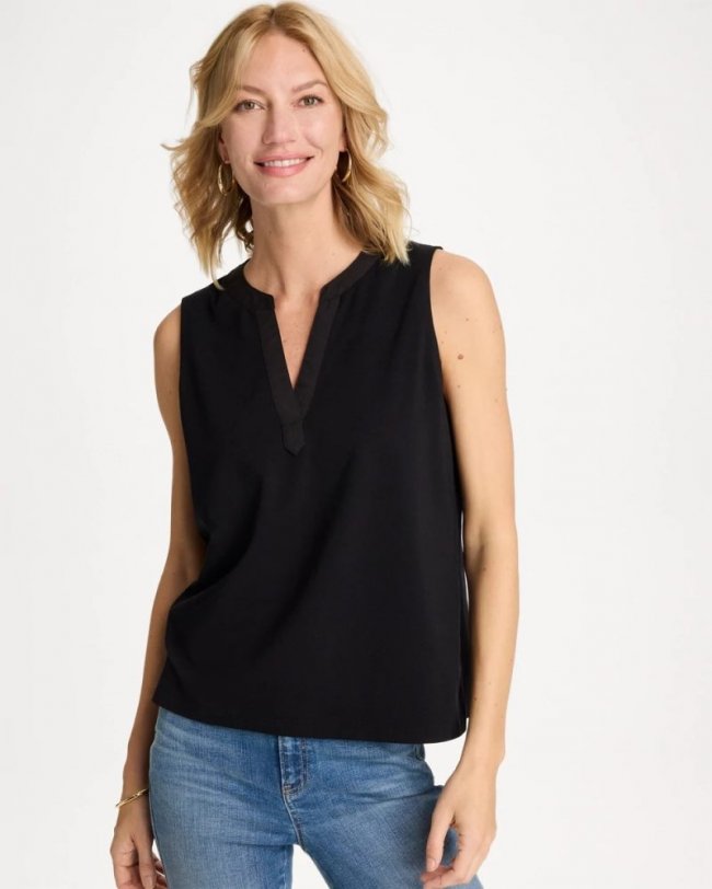 Chicos Cotton-Stretch Notch Neck Tank - BLACK Chicos Cotton-Stretch Notch Neck Tank - BLACK