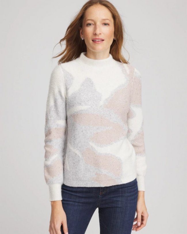 Chicos Bloom Metallic Intarsia Pullover Sweater - BIRCH BARK Chicos Bloom Metallic Intarsia Pullover Sweater - BIRCH BARK