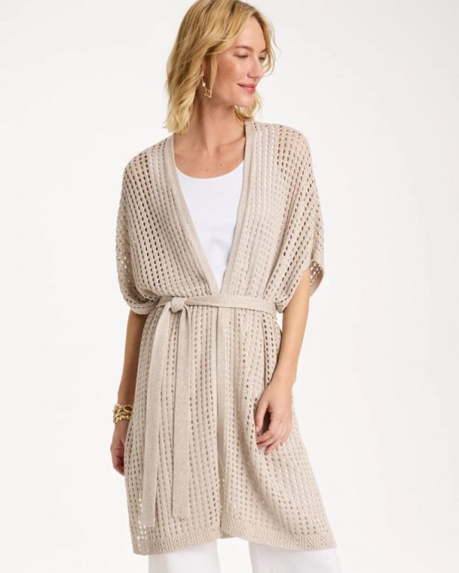 Chicos Crochet Knit Belted Ruana - NEUTRAL Chicos Crochet Knit Belted Ruana - NEUTRAL