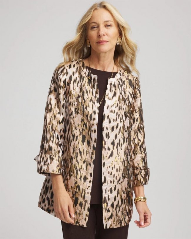 Chicos Travelers™ Collection Animal Jacquard Jacket - DEEP TAUPE Chicos Travelers™ Collection Animal Jacquard Jacket - DEEP TAUPE