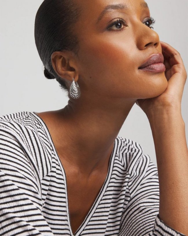 Chicos Silver Lattice Puff Hoop Earrings - SILVER Chicos Silver Lattice Puff Hoop Earrings - SILVER