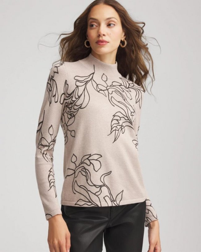 Chicos Ella Mockneck Printed Sweater - SMOKEY TAUPE Chicos Ella Mockneck Printed Sweater - SMOKEY TAUPE