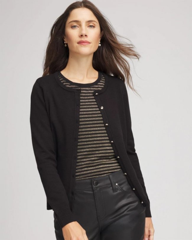 Chicos Crewneck Cardigan - BLACK Chicos Crewneck Cardigan - BLACK