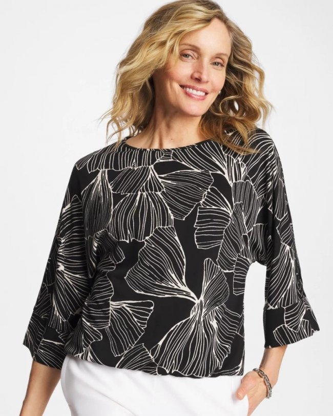 Chicos Ginkgo Matte Jersey Bubble Hem Top - BLACK Chicos Ginkgo Matte Jersey Bubble Hem Top - BLACK