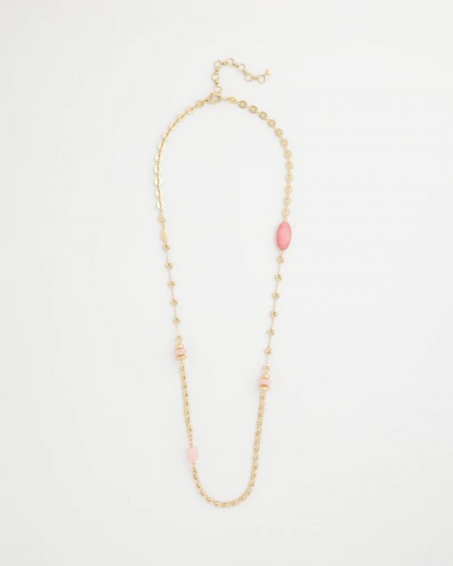 Chicos Pink Accent Long Single Strand Necklace - PINK Chicos Pink Accent Long Single Strand Necklace - PINK