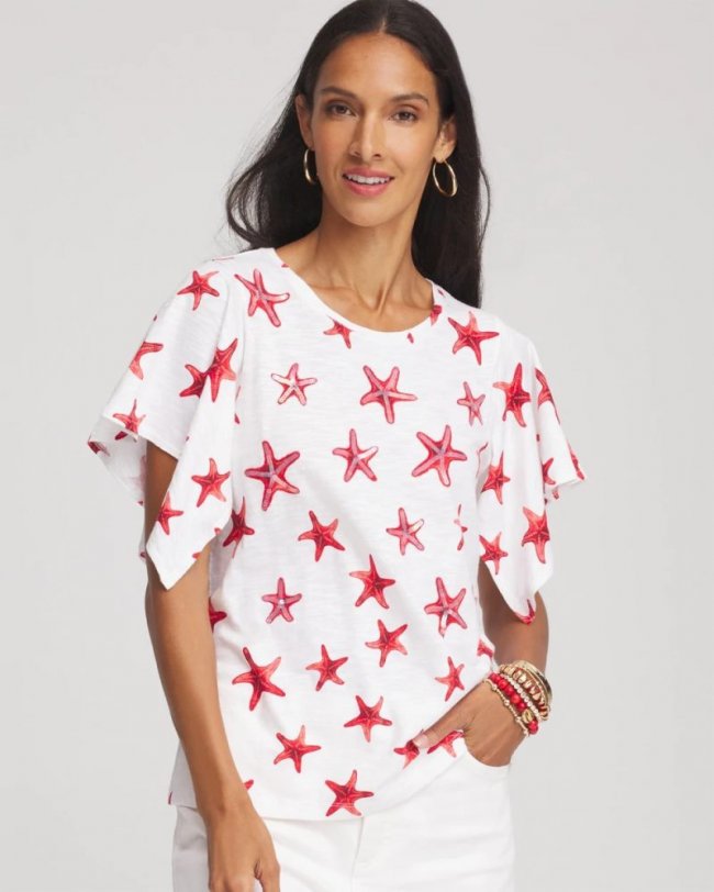 Chicos Starfish Handkerchief-Sleeve Slub Tee - ALABASTER Chicos Starfish Handkerchief-Sleeve Slub Tee - ALABASTER