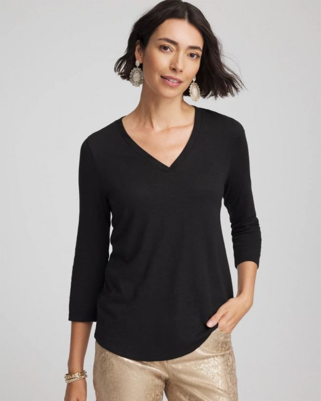 Chicos Slub 3/4 Sleeve Tee - BLACK Chicos Slub 3/4 Sleeve Tee - BLACK