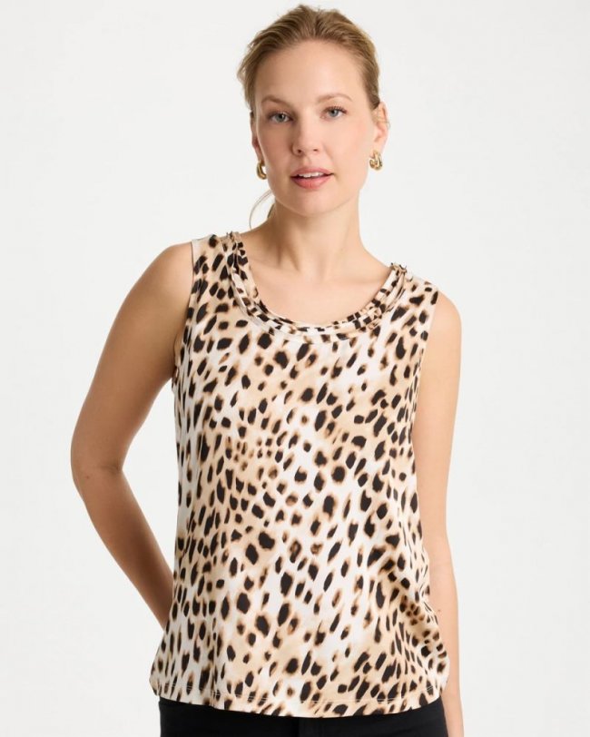 Chicos Animal Print Jersey Satin Tank Top - BLACK Chicos Animal Print Jersey Satin Tank Top - BLACK