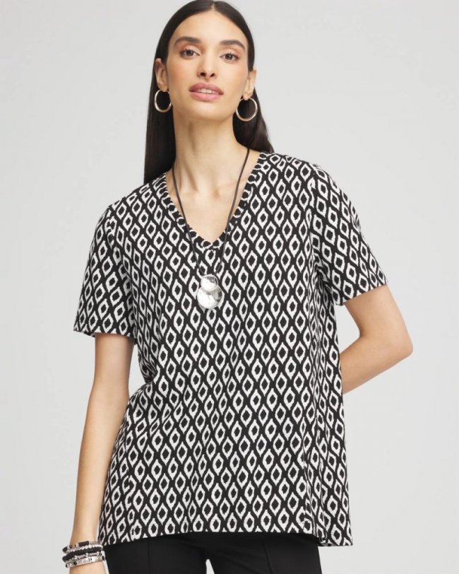 Chicos Graphic Slub V-Neck Tee - BLACK Chicos Graphic Slub V-Neck Tee - BLACK