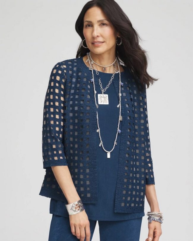 Chicos Travelers™ Collection Cutout Crush Jacket - BLUE CASA Chicos Travelers™ Collection Cutout Crush Jacket - BLUE CASA