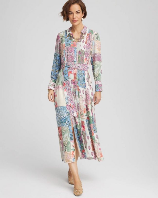 Chicos Belted Paisley Patch Maxi Shirtdress - MINERAL GREEN Chicos Belted Paisley Patch Maxi Shirtdress - MINERAL GREEN