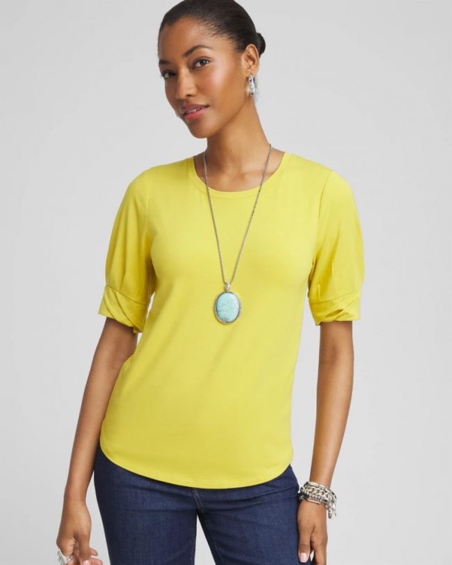 Chicos Touch of Cool™ Pleated Roll Cuff Tee - CITRON YELLOW Chicos Touch of Cool™ Pleated Roll Cuff Tee - CITRON YELLOW