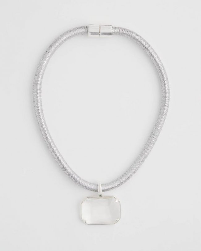 Chicos Silvertone Gem Pendant Cord Necklace - SILVER Chicos Silvertone Gem Pendant Cord Necklace - SILVER