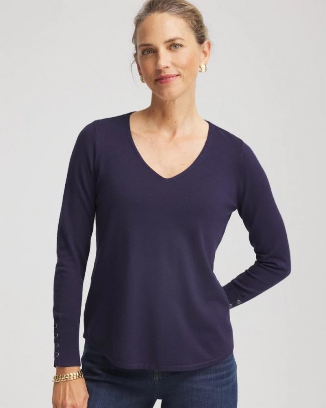 Chicos Ella V-Neck Pullover Sweater - PASSPORT BLUE Chicos Ella V-Neck Pullover Sweater - PASSPORT BLUE