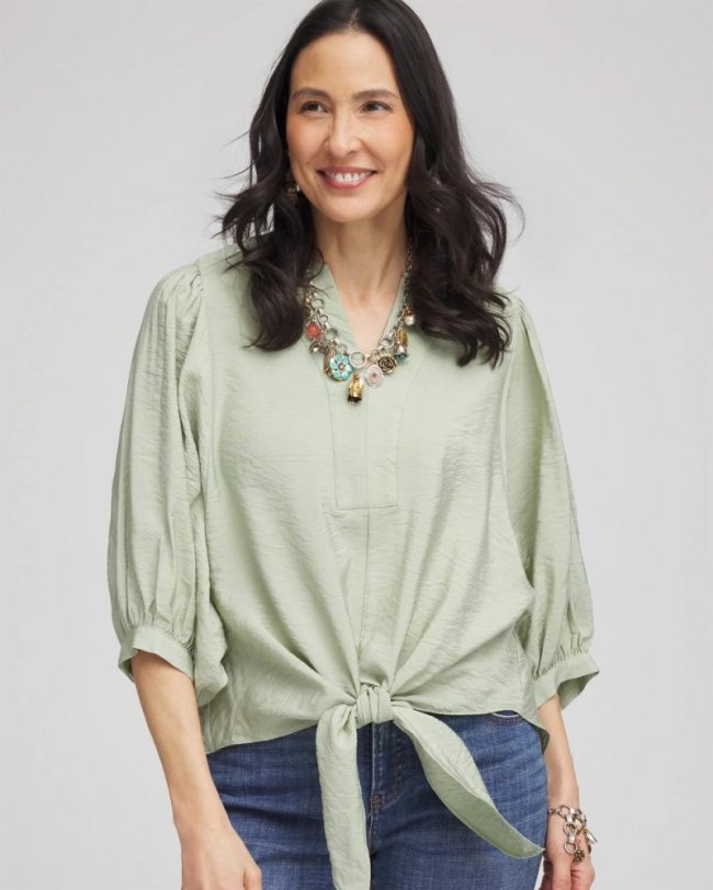 Chicos Tie-Front Blouse - MOROCCAN MINT Chicos Tie-Front Blouse - MOROCCAN MINT