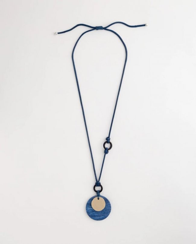 Chicos Adjustable Blue-Neutral Wood Pendant Necklace - BLUE MULTI Chicos Adjustable Blue-Neutral Wood Pendant Necklace - BLUE MULTI