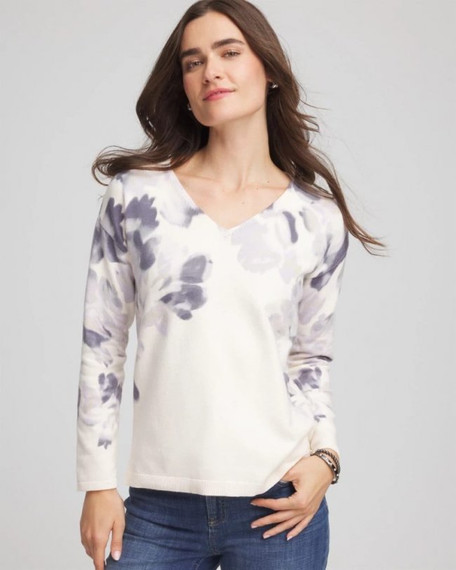 Chicos Printed V-Neck Sweater - MULTI Chicos Printed V-Neck Sweater - MULTI