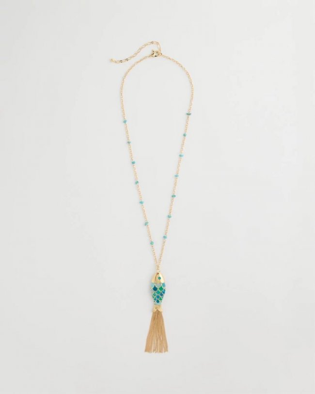 Chicos Tassel Fish Pendant Necklace - BLUE MULTI Chicos Tassel Fish Pendant Necklace - BLUE MULTI