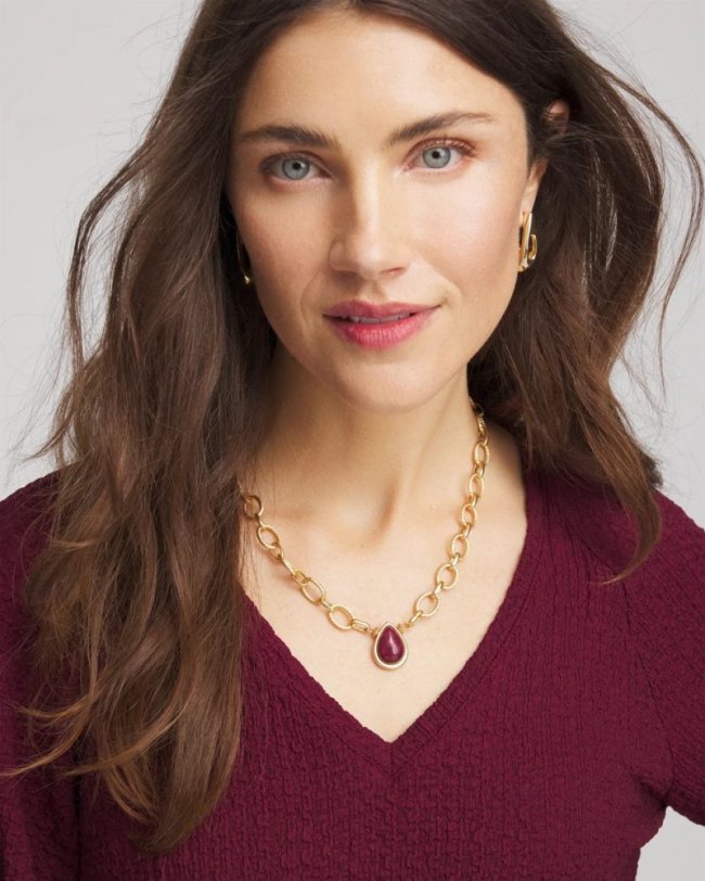 Chicos Convertible Three-Strand Stone Pendant Necklace - PURPLE Chicos Convertible Three-Strand Stone Pendant Necklace - PURPLE