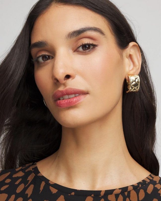 Chicos Black & Gold QuiltedClip on Earrings - GOLD Chicos Black & Gold QuiltedClip on Earrings - GOLD