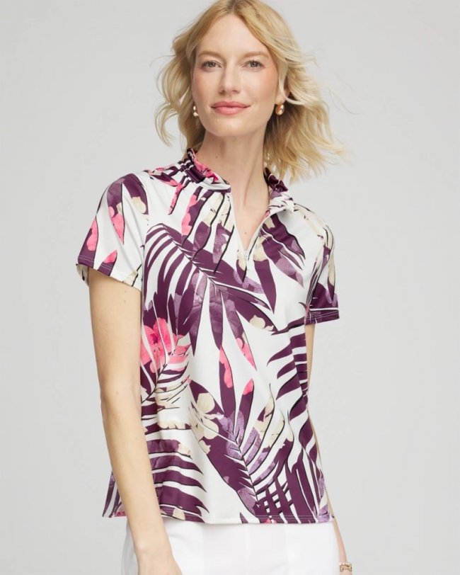 Chicos Zenergy® UPF Ruffle-Neck Polo - VIOLET AURA Chicos Zenergy® UPF Ruffle-Neck Polo - VIOLET AURA