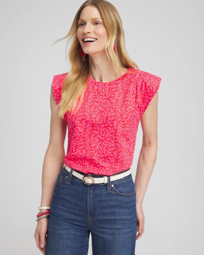 Chicos Island Tuck Sleeve Tee - WATERMELON PUNCH Chicos Island Tuck Sleeve Tee - WATERMELON PUNCH